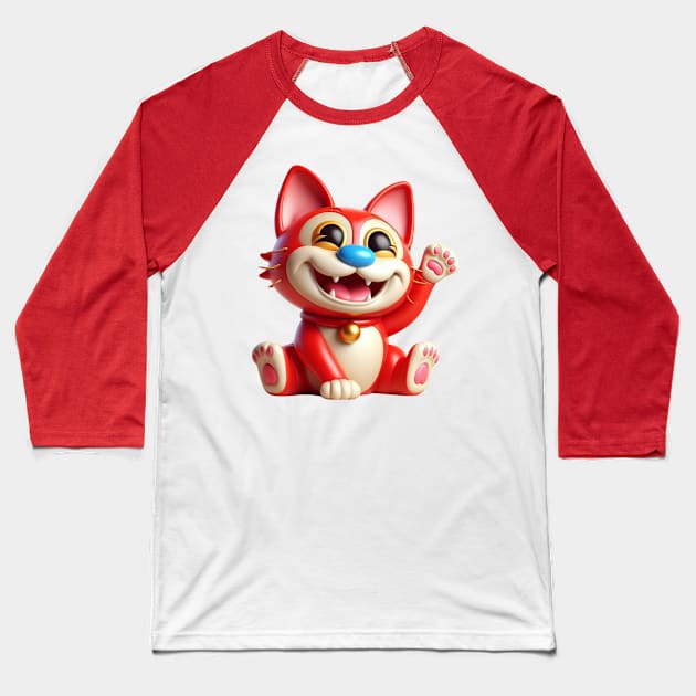 Stimpy Maneki Neko Lucky Cat Baseball T-Shirt by Tiger Mountain Design Co.